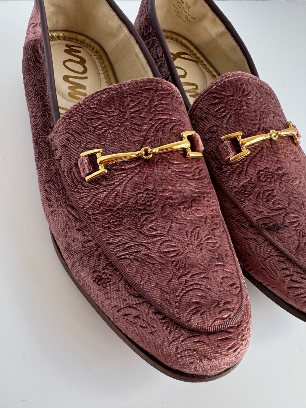Sam Edelman Loraine Floral Embossed Velvet Loafers Gold Womens 7.5 Flats Shoes - Picture 3 of 16